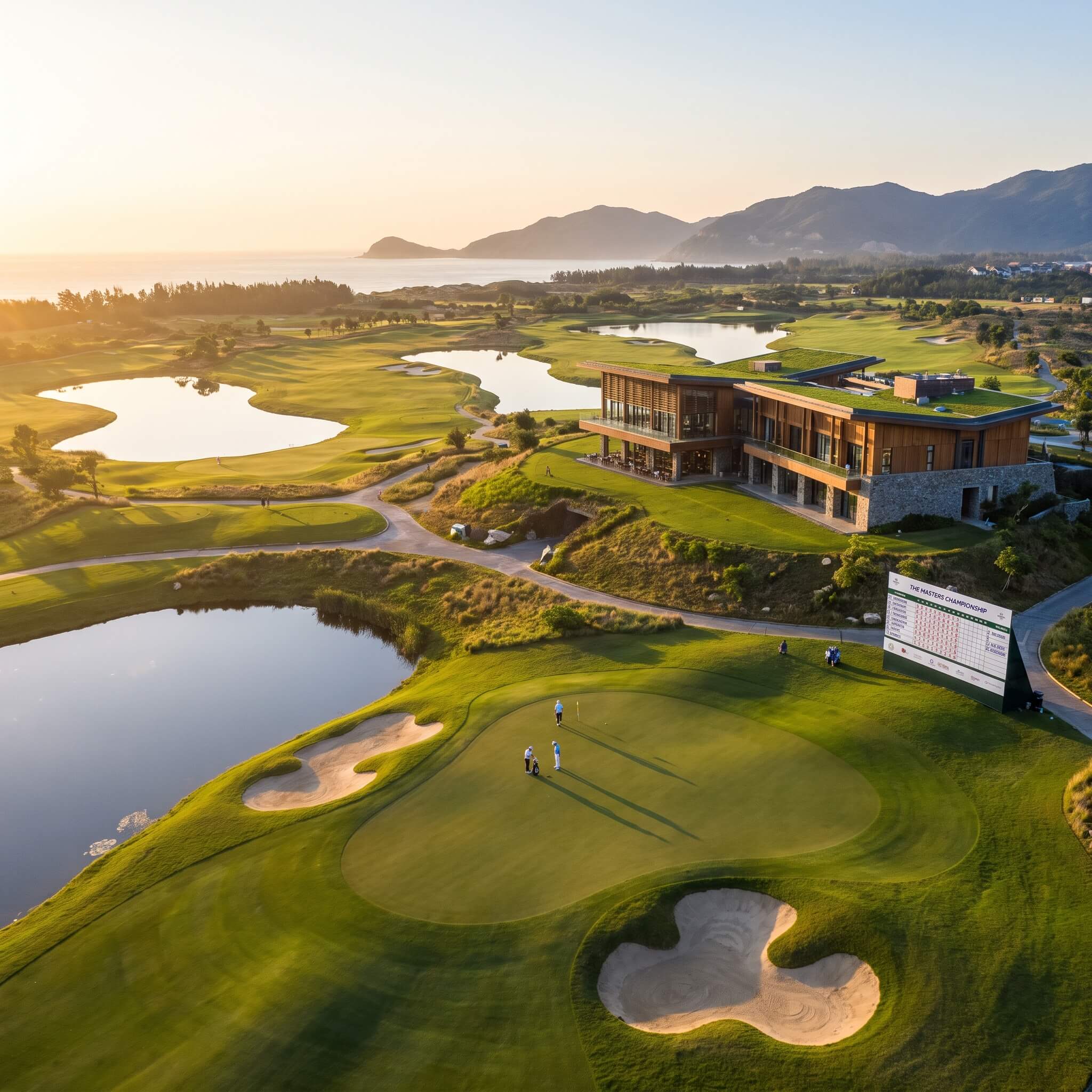 Panoramic aerial view of a championship golf course