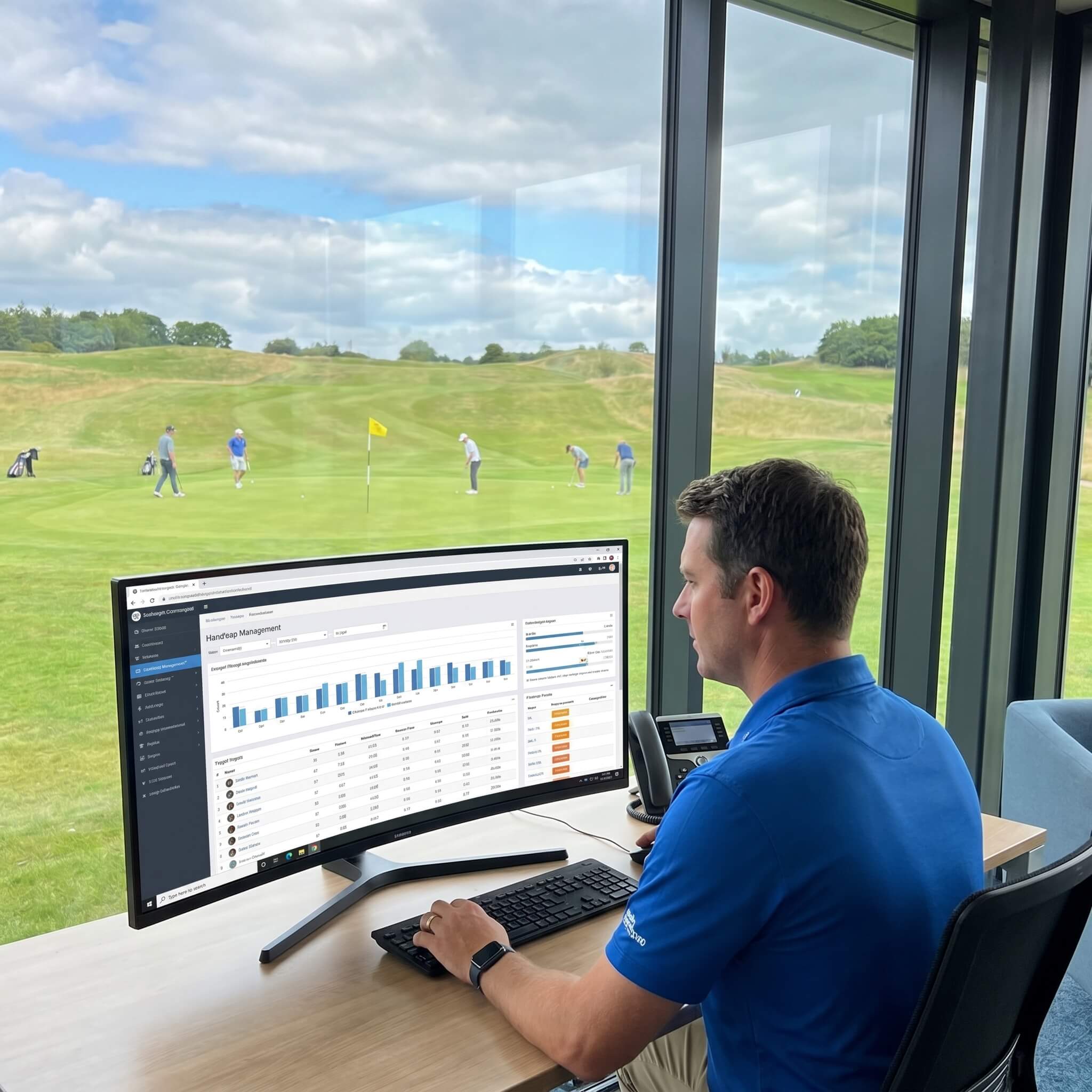 Golf administrator using handicap management software